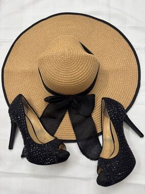 Gianni Bini Black Peep-Toe Rhinestone Embellished High Heels.